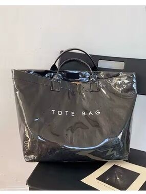 totes Black Tote Bag with White 'TOTE BAG' Print